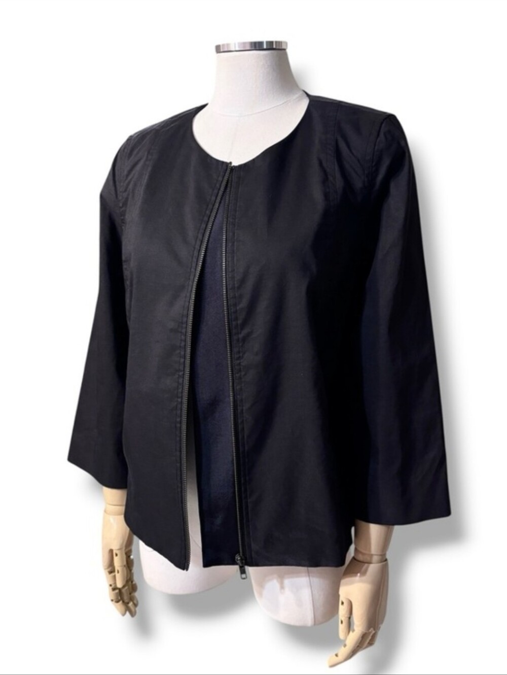EILEEN FISHER Black System Polished Ramie Stretch Jacket Size Small